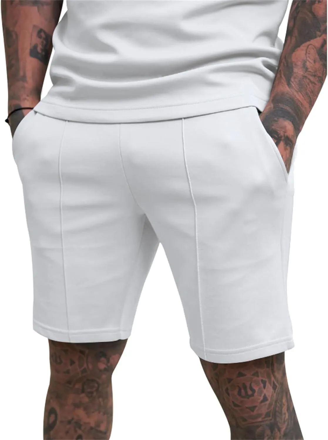 Men's Shorts Classic Fit Flat Front Stretch Solid Chino Shorts Lightweight Breathable Athletic Workout Gym Shorts Pants