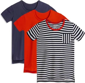 Mightly Girls' Scooped Neck Short Sleeve T Shirts | 100% Organic Cotton, Colorful Casual Stylish Clothes, Soft & Basic Scooped Neck Tee, Set for Toddlers and Kids, 3-Pack, Americana, 5T-6T