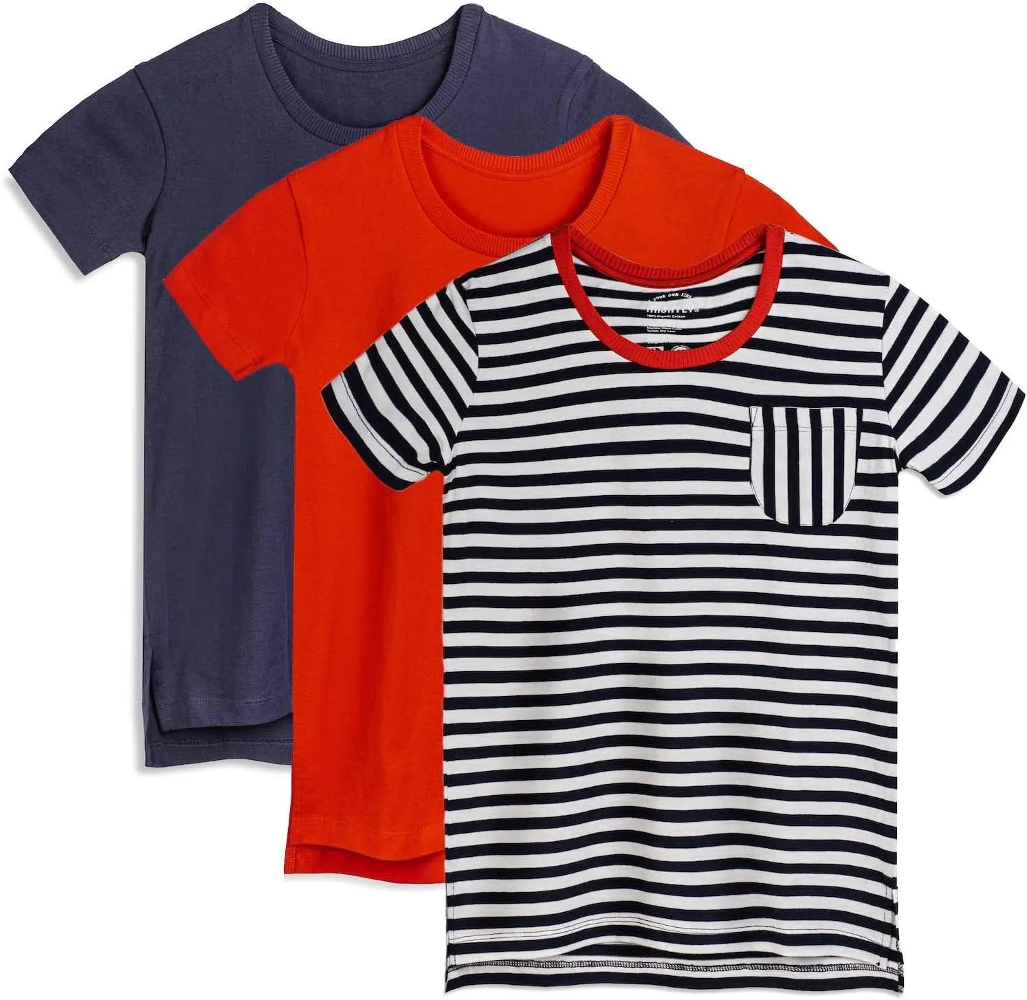 Mightly Girls' Scooped Neck Short Sleeve T Shirts | 100% Organic Cotton, Colorful Casual Stylish Clothes, Soft & Basic Scooped Neck Tee, Set for Toddlers and Kids, 3-Pack, Americana, 5T-6T