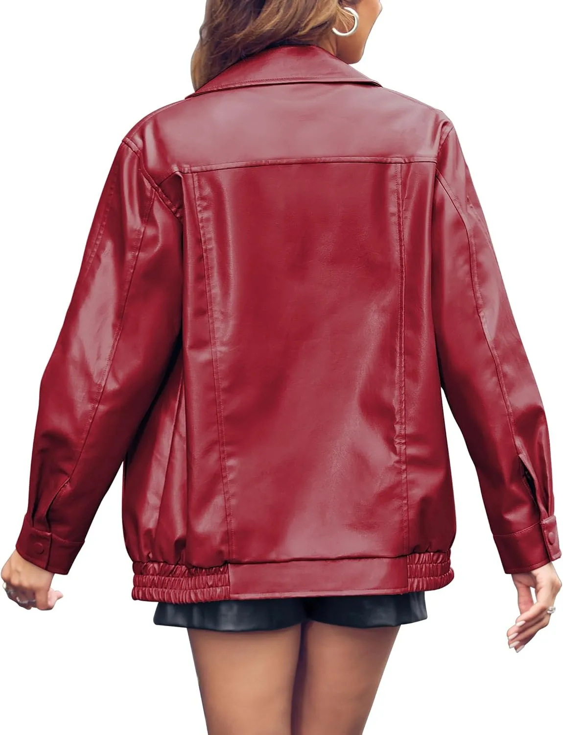Miladusa Womens Oversized Leather Jackets Faux Casual Zip Up Trendy Bomber Motorcycle Jacket with Pockets S-XL