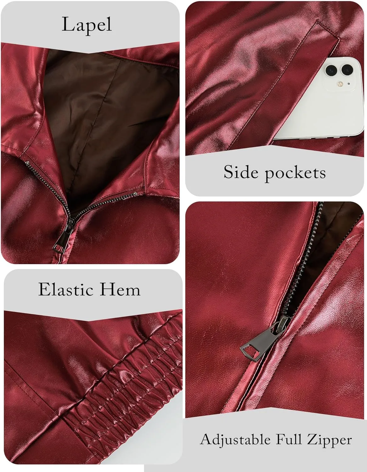 Miladusa Womens Oversized Leather Jackets Faux Casual Zip Up Trendy Bomber Motorcycle Jacket with Pockets S-XL