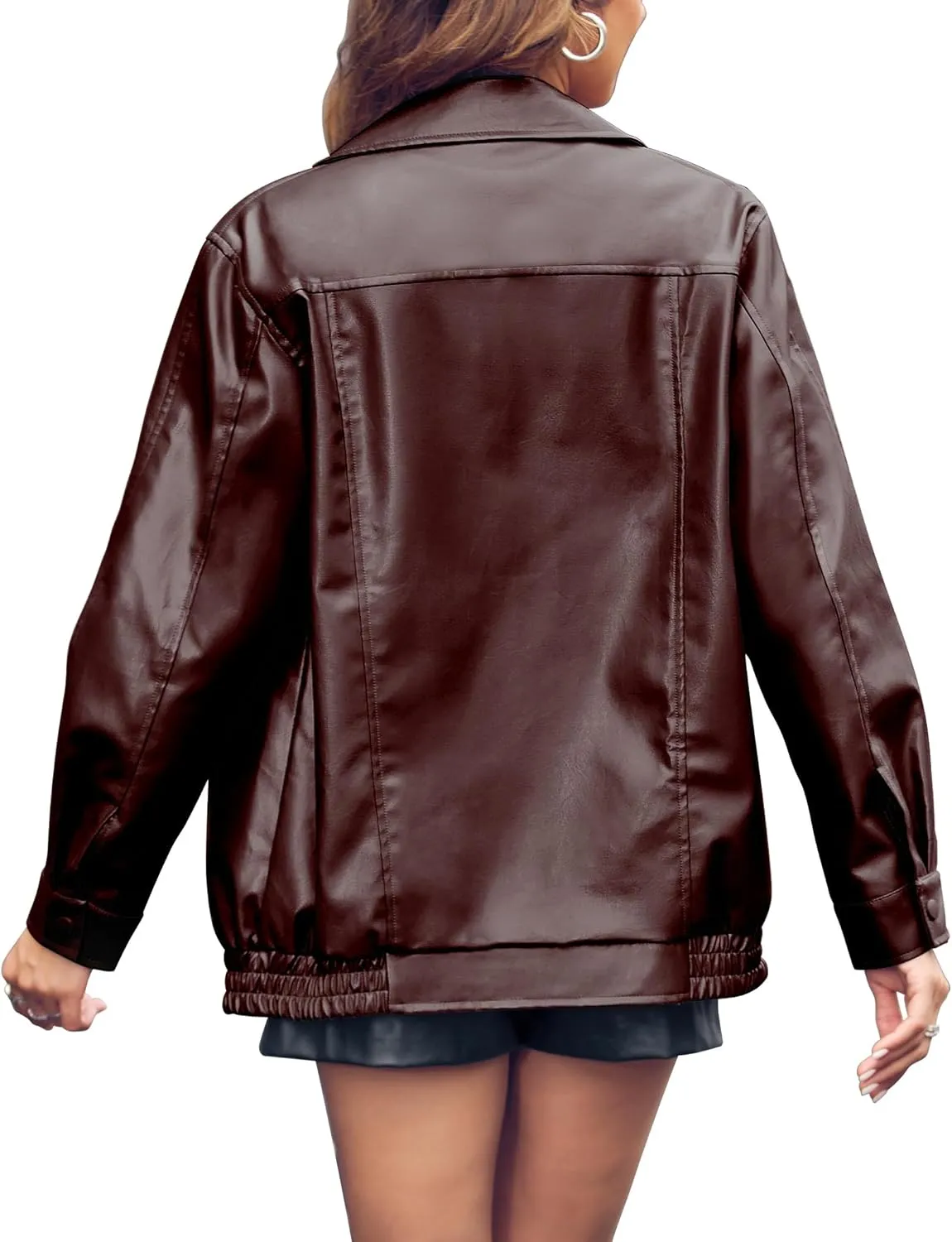 Miladusa Womens Oversized Leather Jackets Faux Casual Zip Up Trendy Bomber Motorcycle Jacket with Pockets S-XL
