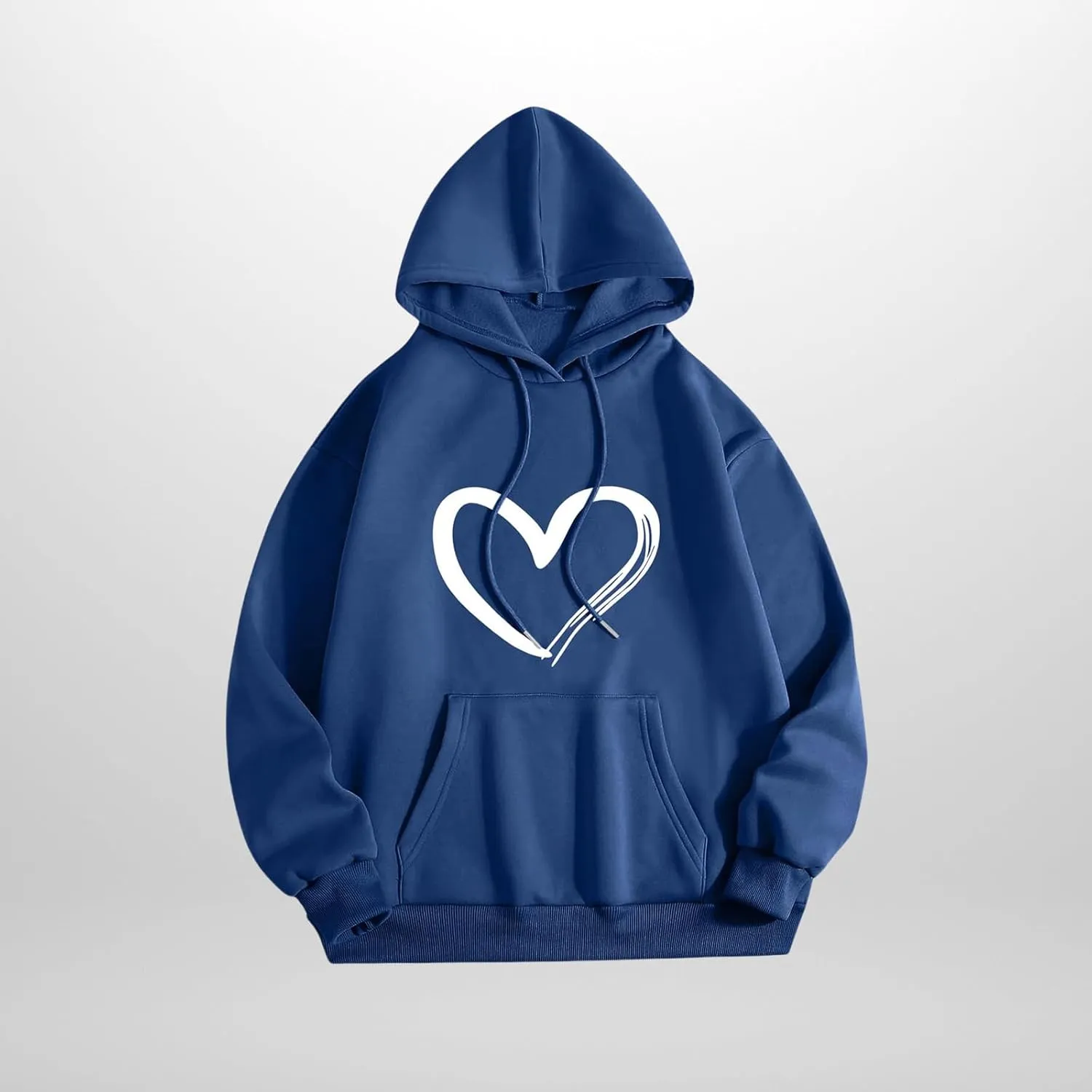 Mmoneyake Womens Graphic Hoodie Casual Heart Print Long Sleeve Pullover Fall Oversized Crew Neck Sweatshirt Trendy Streetwear