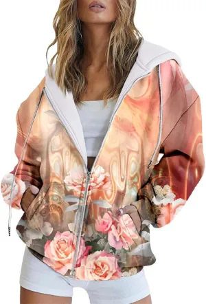 Muyise Women's Oversized Sweatshirt Full Zip Up Hoodie Long Sleeve Casual Drawstring Hooded Jackets Trendy Fall Outfits