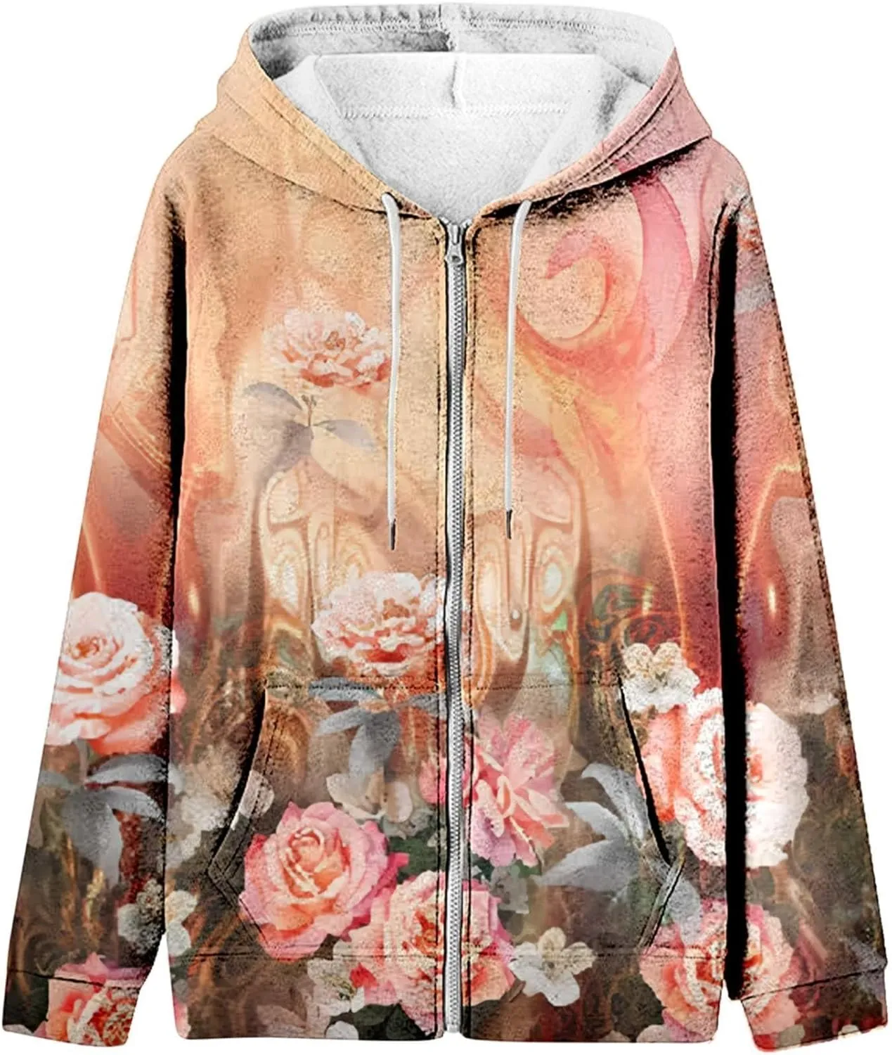 Muyise Women's Oversized Sweatshirt Full Zip Up Hoodie Long Sleeve Casual Drawstring Hooded Jackets Trendy Fall Outfits