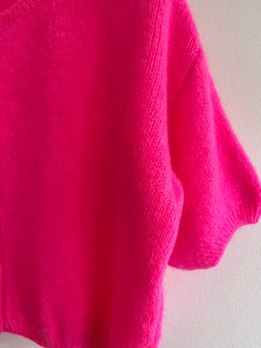 Neon Pink Cropped Sleeve Mohair Cardigan