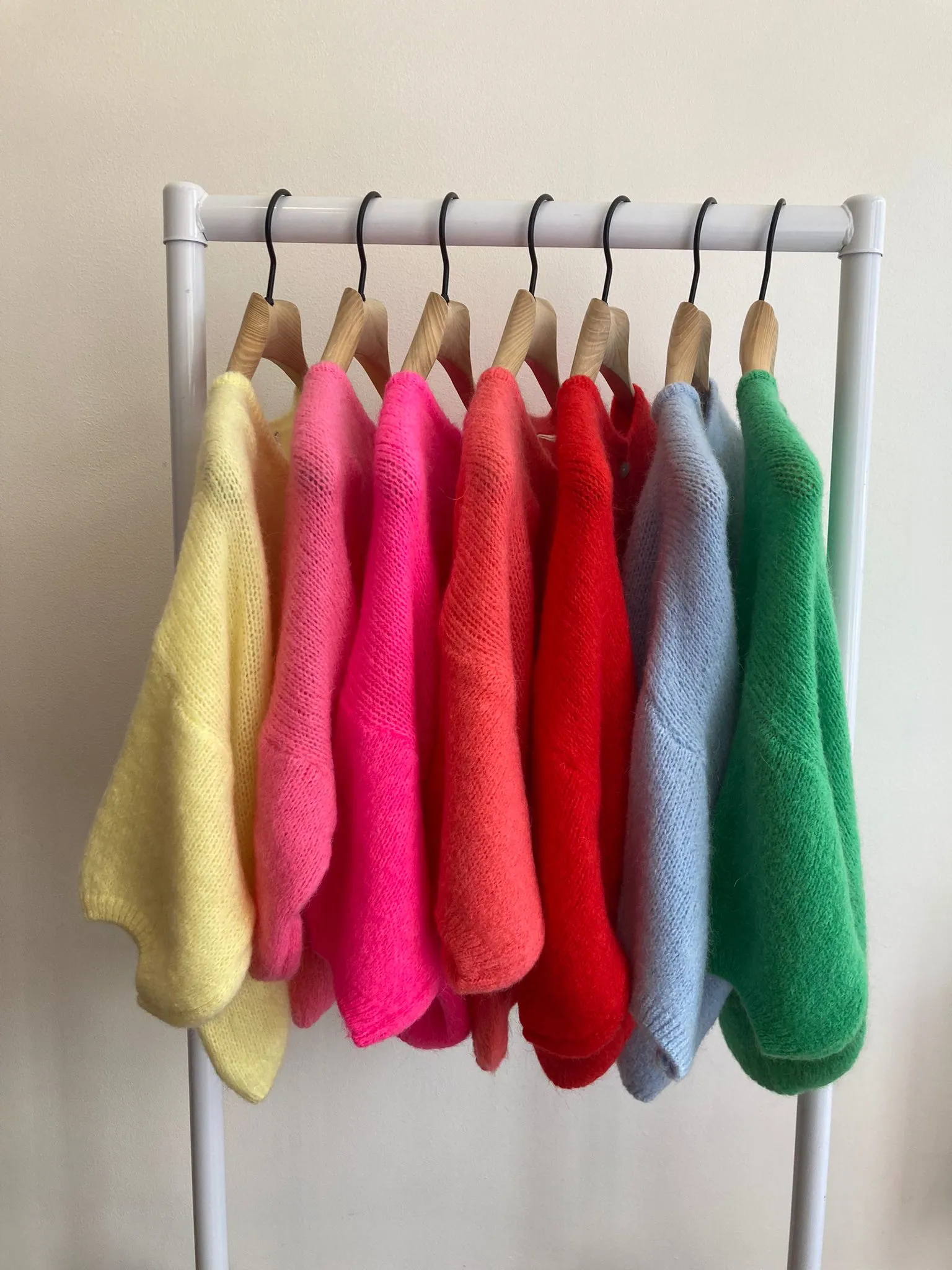Neon Pink Cropped Sleeve Mohair Cardigan