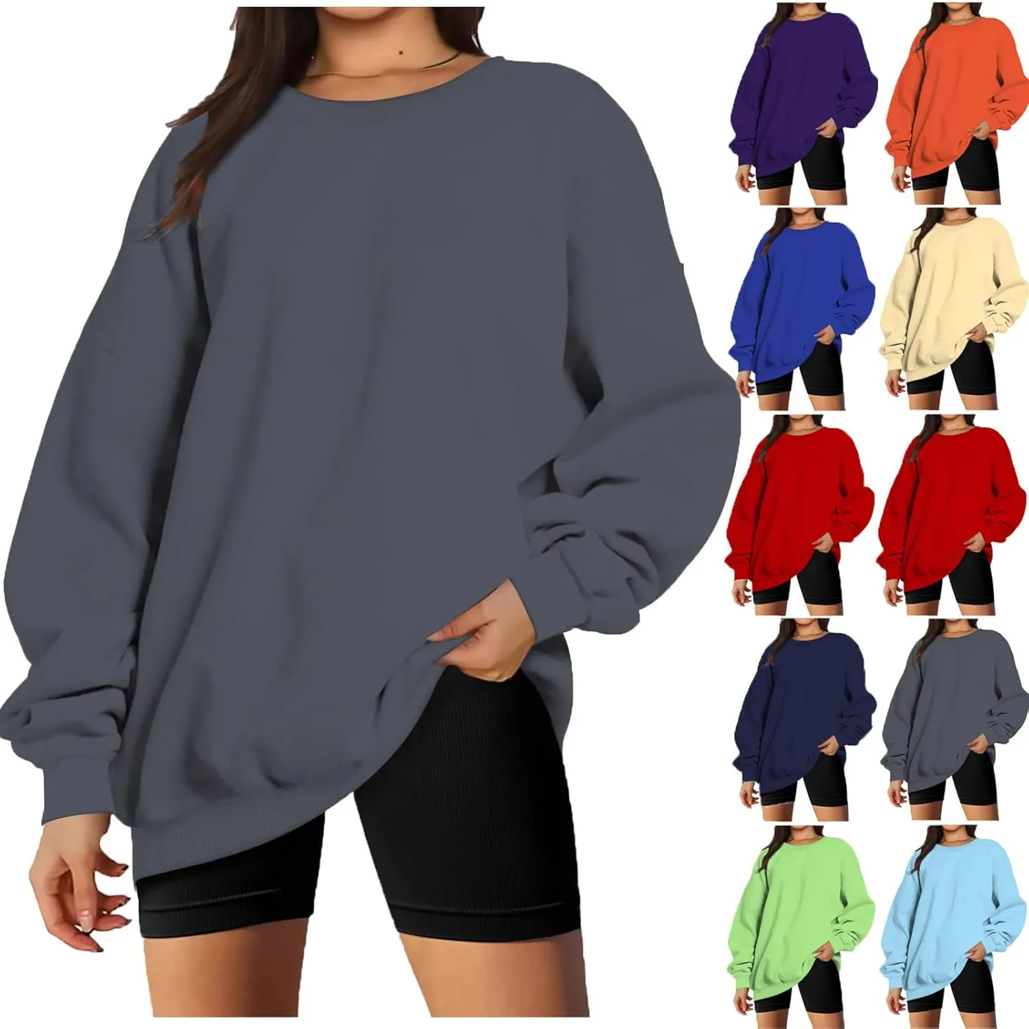 Oversized Crewneck Sweatshirt Women Trendy y2k Clothes Teen Girls Long Sleeve Drop Shoulder Pullover Fleece Sweatshirts