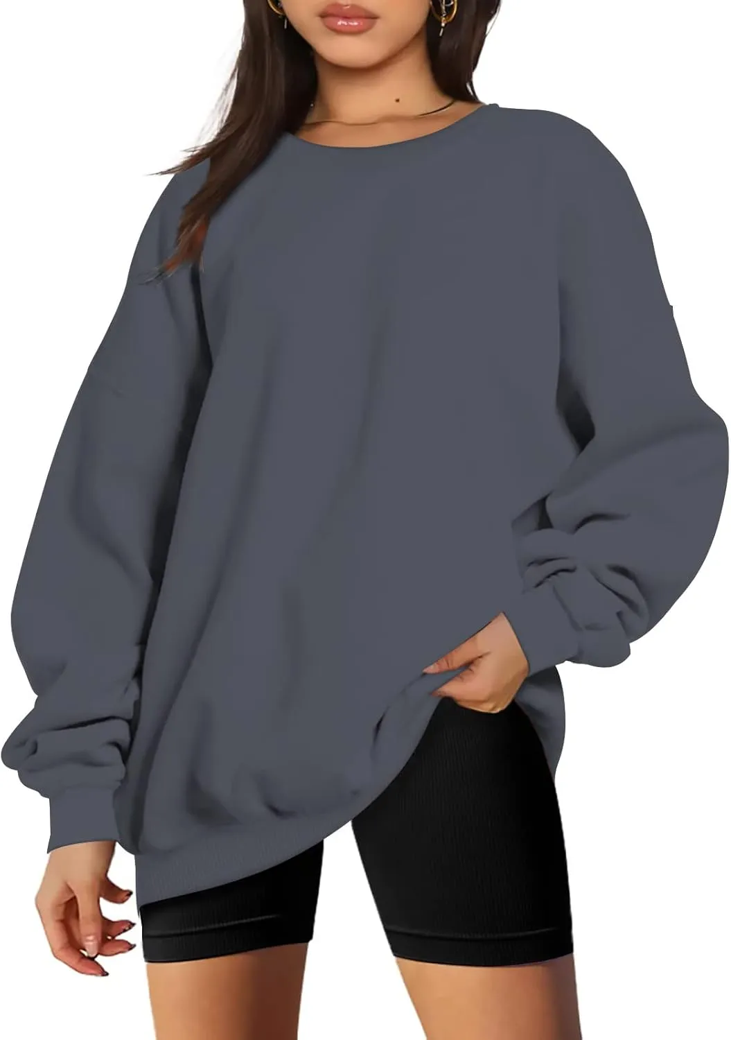Oversized Crewneck Sweatshirt Women Trendy y2k Clothes Teen Girls Long Sleeve Drop Shoulder Pullover Fleece Sweatshirts