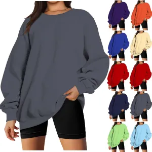 Oversized Crewneck Sweatshirt Women Trendy y2k Clothes Teen Girls Long Sleeve Drop Shoulder Pullover Fleece Sweatshirts