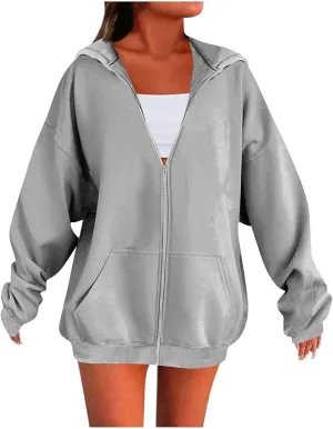 Oversized Hoodies for Women Trendy Plus Size Long Sleeve Cute Zip Up Sweatshirts Y2k Casual Fall Fashion 2024 Clothes