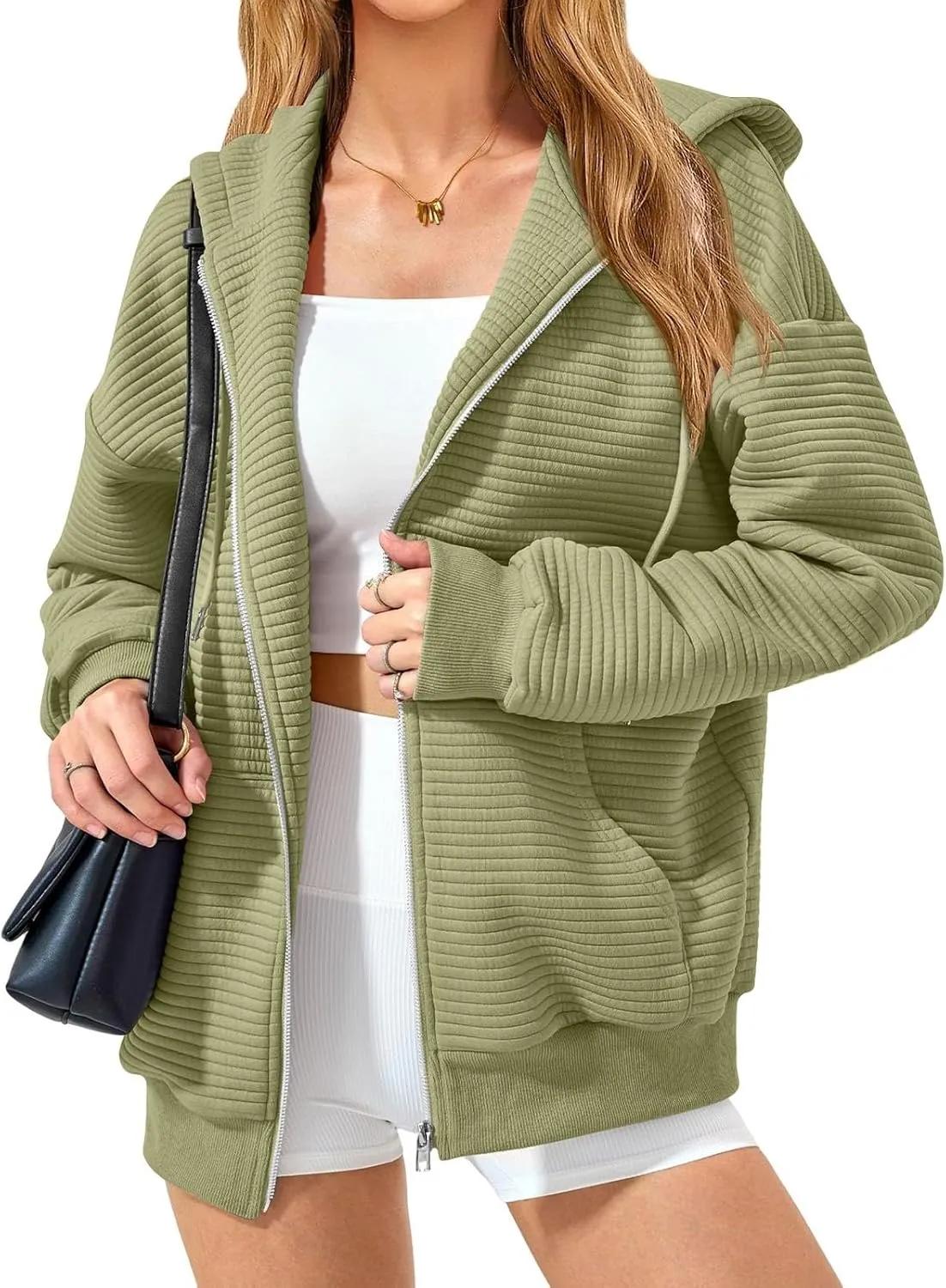 Oversized Zip Up Hoodie Women Long Sleeve Hooded Preppy Sweatshirts with Pockets Casual Jacket Y2k Fall Outfits 2024