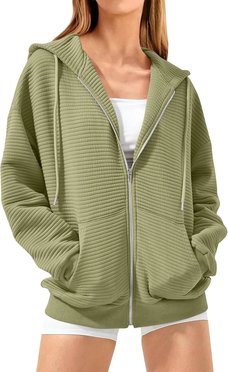 Oversized Zip Up Hoodie Women Long Sleeve Hooded Preppy Sweatshirts with Pockets Casual Jacket Y2k Fall Outfits 2024