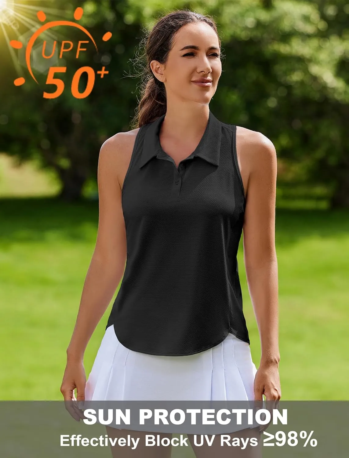 PINSPARK Women's Golf Shirt UPF 50  Sleeveless Tennis Polo V Neck Workout Tank Top Racerback Athletic T Shirts with Collar