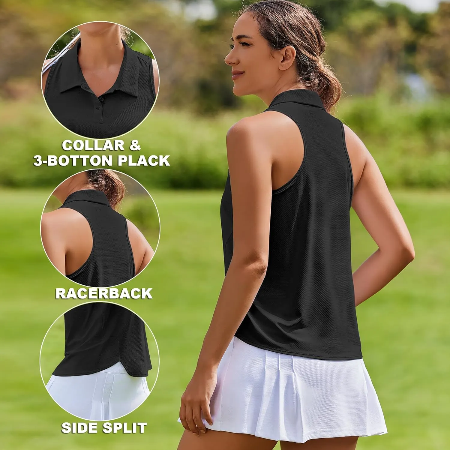 PINSPARK Women's Golf Shirt UPF 50  Sleeveless Tennis Polo V Neck Workout Tank Top Racerback Athletic T Shirts with Collar