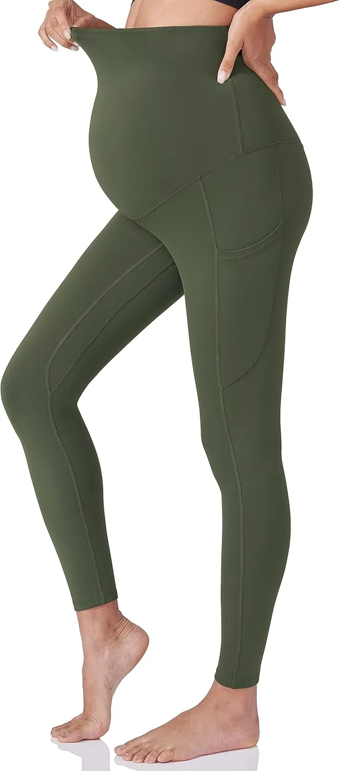 POSHDIVAH Women's Maternity Workout Leggings Over The Belly Pregnancy Yoga Pants with Pockets Soft Activewear Work Pants