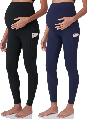 POSHDIVAH Women's Maternity Workout Leggings Over The Belly Pregnancy Yoga Pants with Pockets Soft Activewear Work Pants