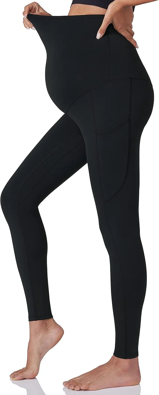 POSHDIVAH Women's Maternity Workout Leggings Over The Belly Pregnancy Yoga Pants with Pockets Soft Activewear Work Pants