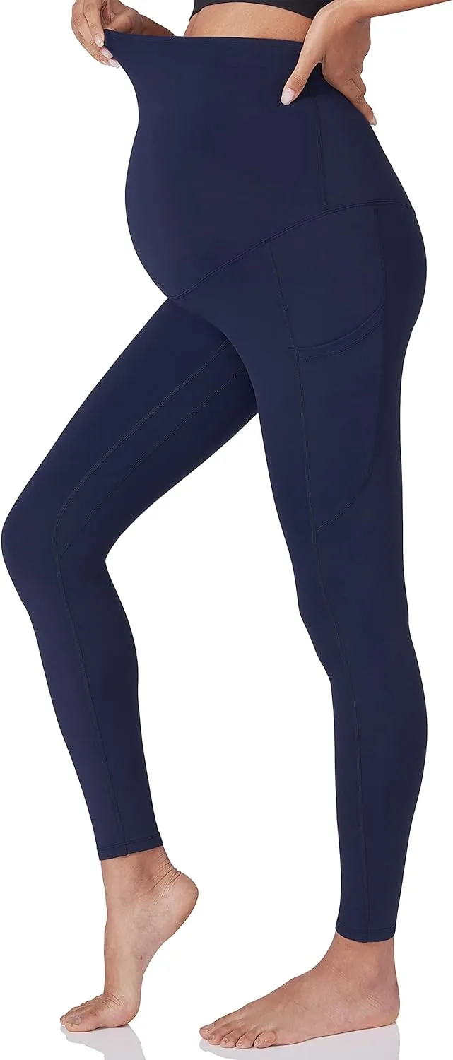 POSHDIVAH Women's Maternity Workout Leggings Over The Belly Pregnancy Yoga Pants with Pockets Soft Activewear Work Pants