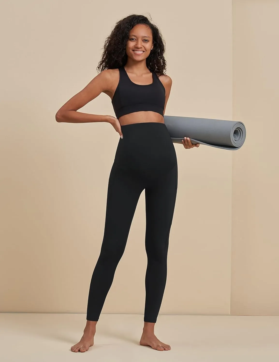 POSHDIVAH Women's Maternity Workout Leggings Over The Belly Pregnancy Yoga Pants with Pockets Soft Activewear Work Pants