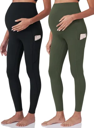 POSHDIVAH Women's Maternity Workout Leggings Over The Belly Pregnancy Yoga Pants with Pockets Soft Activewear Work Pants
