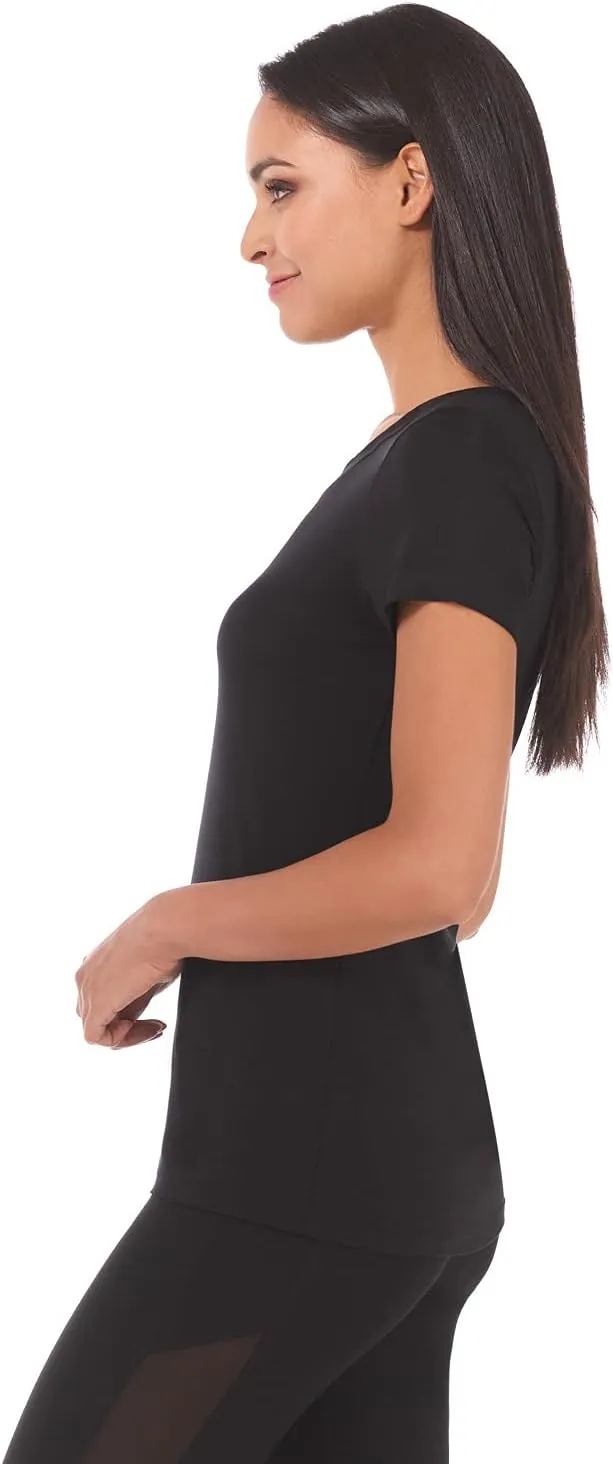 Rekucci Women's Perfectly Soft Essential Fitted Classic Casual Dressy Short Sleeve Scoop Neck T-Shirt