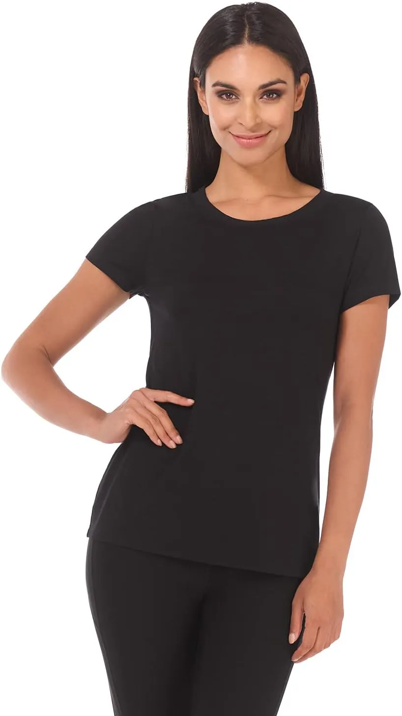 Rekucci Women's Perfectly Soft Essential Fitted Classic Casual Dressy Short Sleeve Scoop Neck T-Shirt
