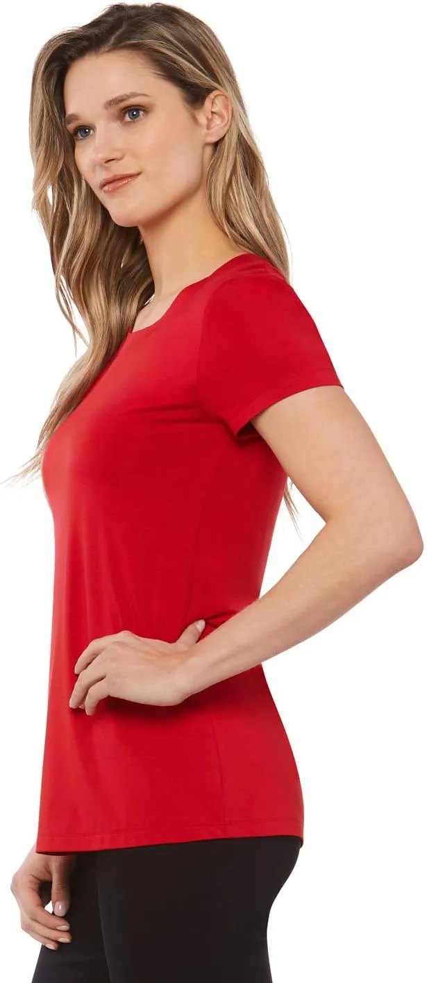 Rekucci Women's Perfectly Soft Essential Fitted Classic Casual Dressy Short Sleeve Scoop Neck T-Shirt