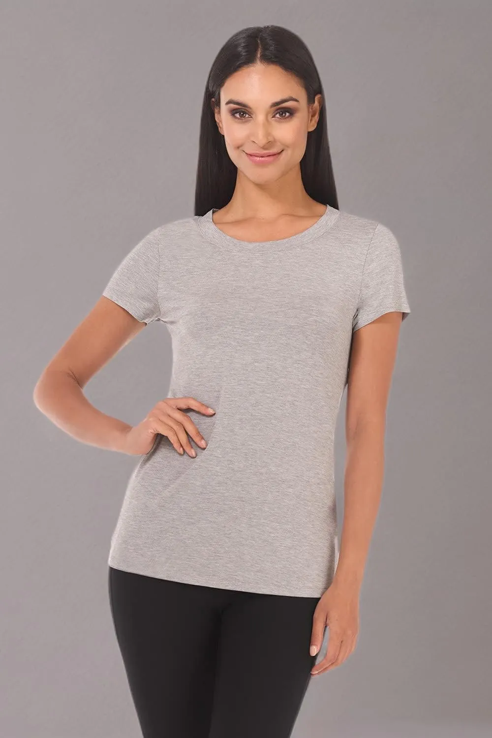 Rekucci Women's Perfectly Soft Essential Fitted Classic Casual Dressy Short Sleeve Scoop Neck T-Shirt