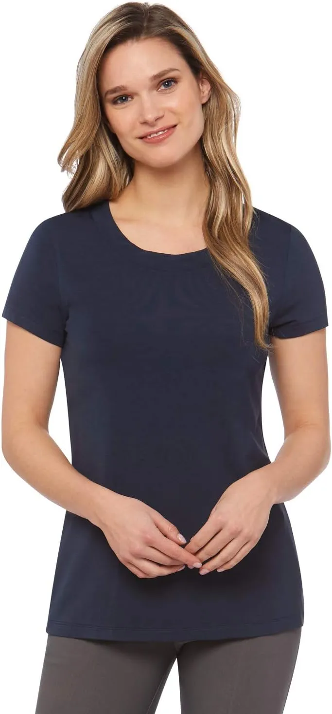 Rekucci Women's Perfectly Soft Essential Fitted Classic Casual Dressy Short Sleeve Scoop Neck T-Shirt