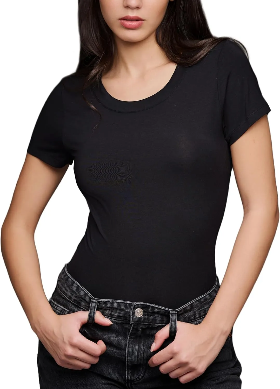 Rekucci Women's Perfectly Soft Essential Fitted Classic Casual Dressy Short Sleeve Scoop Neck T-Shirt