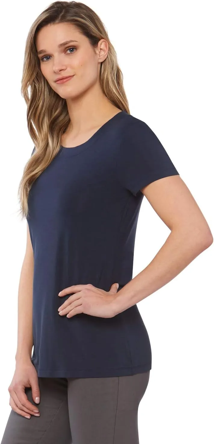 Rekucci Women's Perfectly Soft Essential Fitted Classic Casual Dressy Short Sleeve Scoop Neck T-Shirt