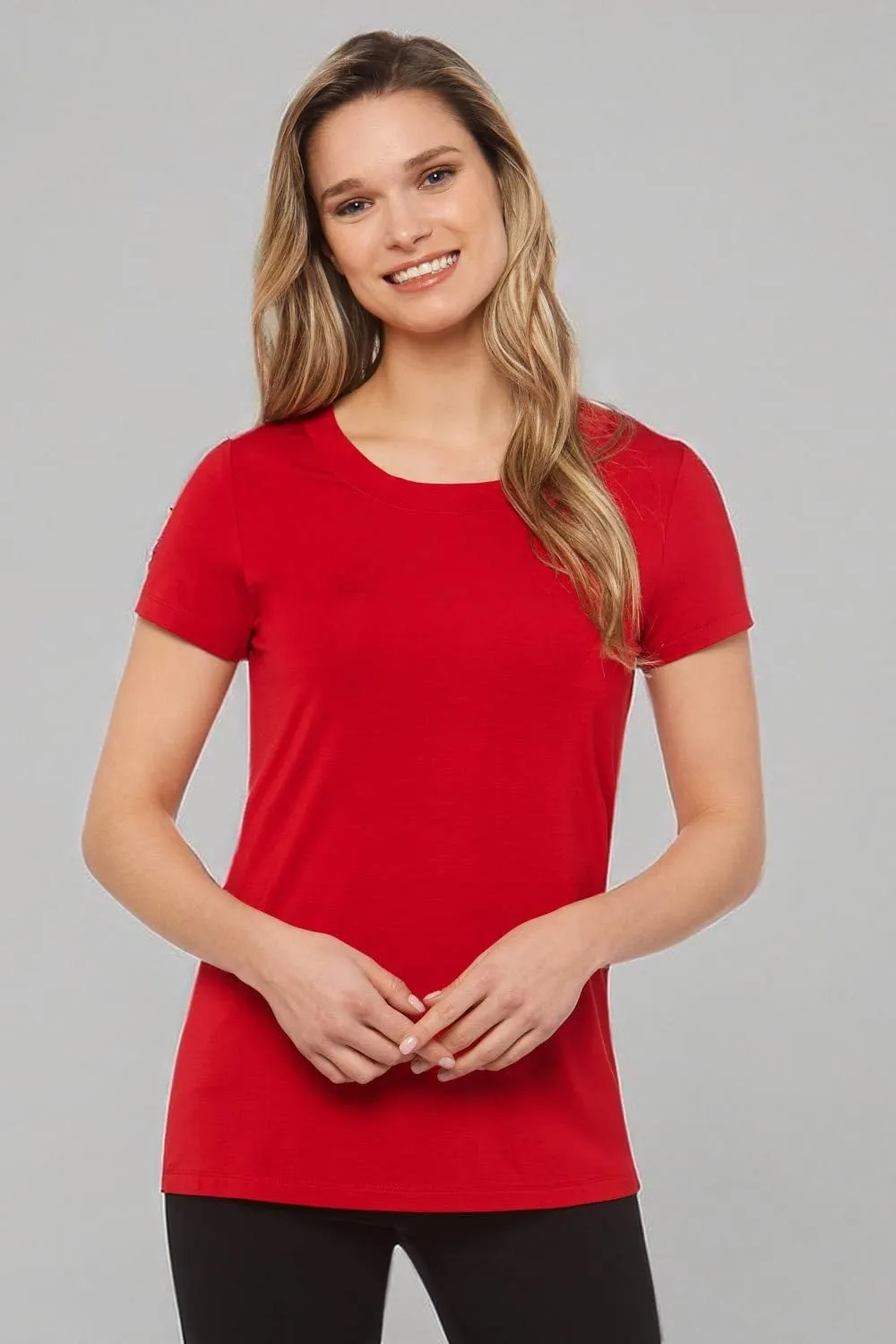 Rekucci Women's Perfectly Soft Essential Fitted Classic Casual Dressy Short Sleeve Scoop Neck T-Shirt
