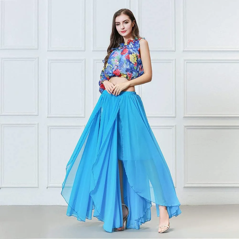 ROYAL SMEELA Belly Dance Costume for Women Chiffon Belly Dancing Skirts Slit Maxi Skirt One Shoulder Casual Tops Blouse Shirt