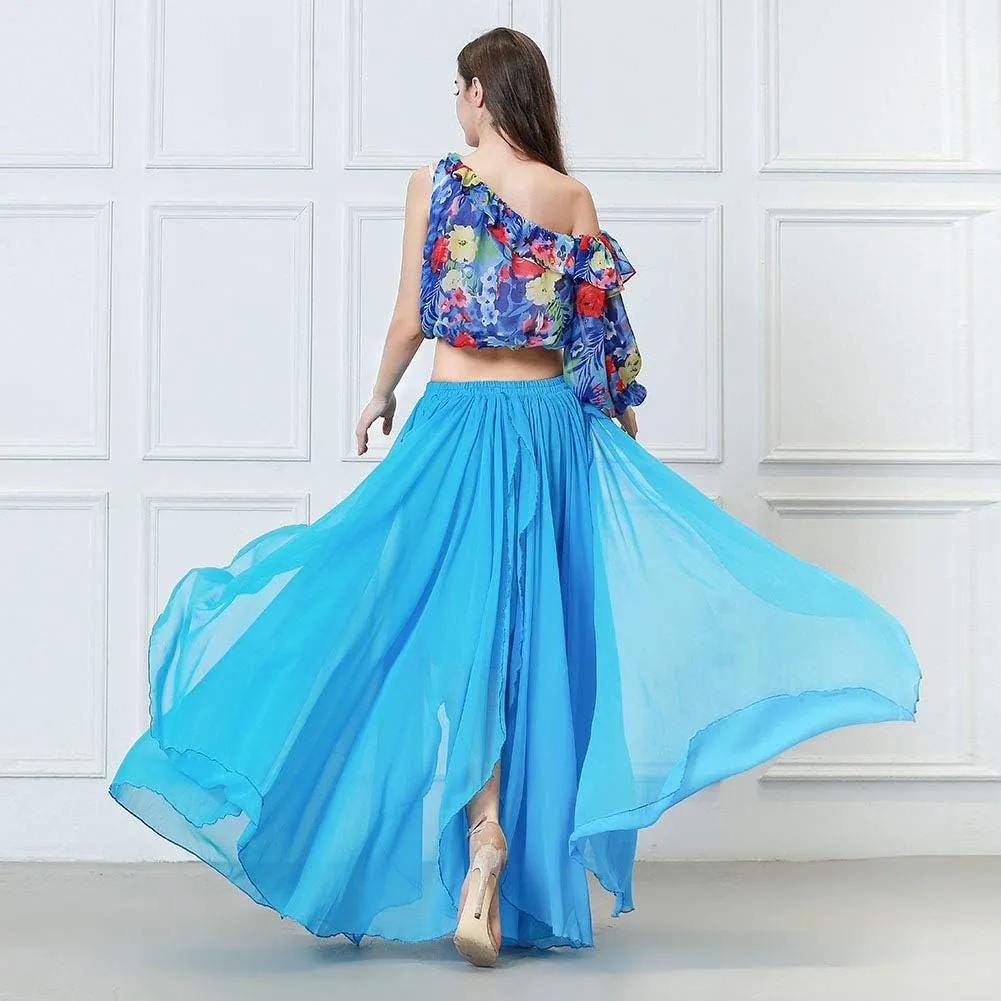 ROYAL SMEELA Belly Dance Costume for Women Chiffon Belly Dancing Skirts Slit Maxi Skirt One Shoulder Casual Tops Blouse Shirt
