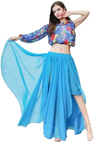 ROYAL SMEELA Belly Dance Costume for Women Chiffon Belly Dancing Skirts Slit Maxi Skirt One Shoulder Casual Tops Blouse Shirt