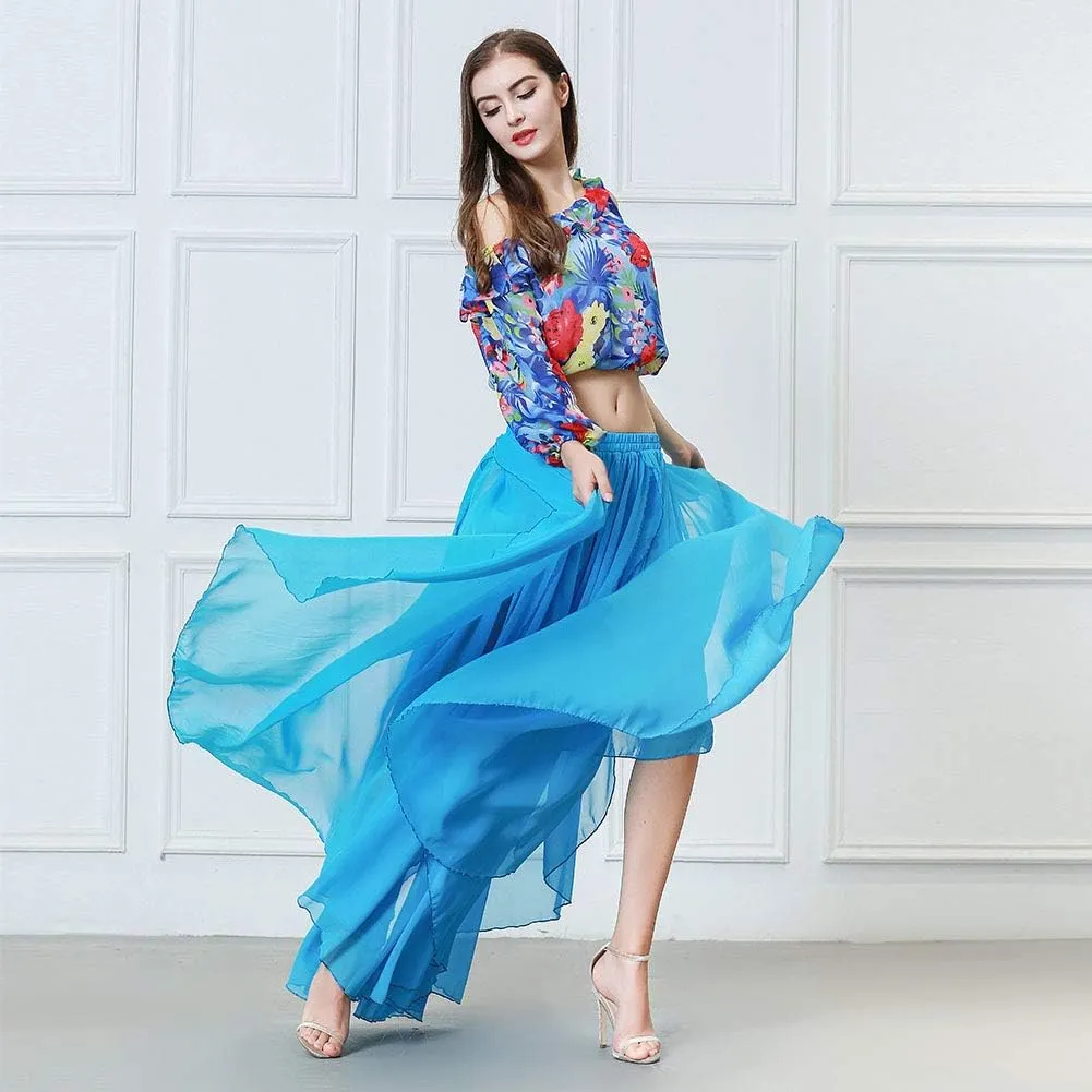 ROYAL SMEELA Belly Dance Costume for Women Chiffon Belly Dancing Skirts Slit Maxi Skirt One Shoulder Casual Tops Blouse Shirt
