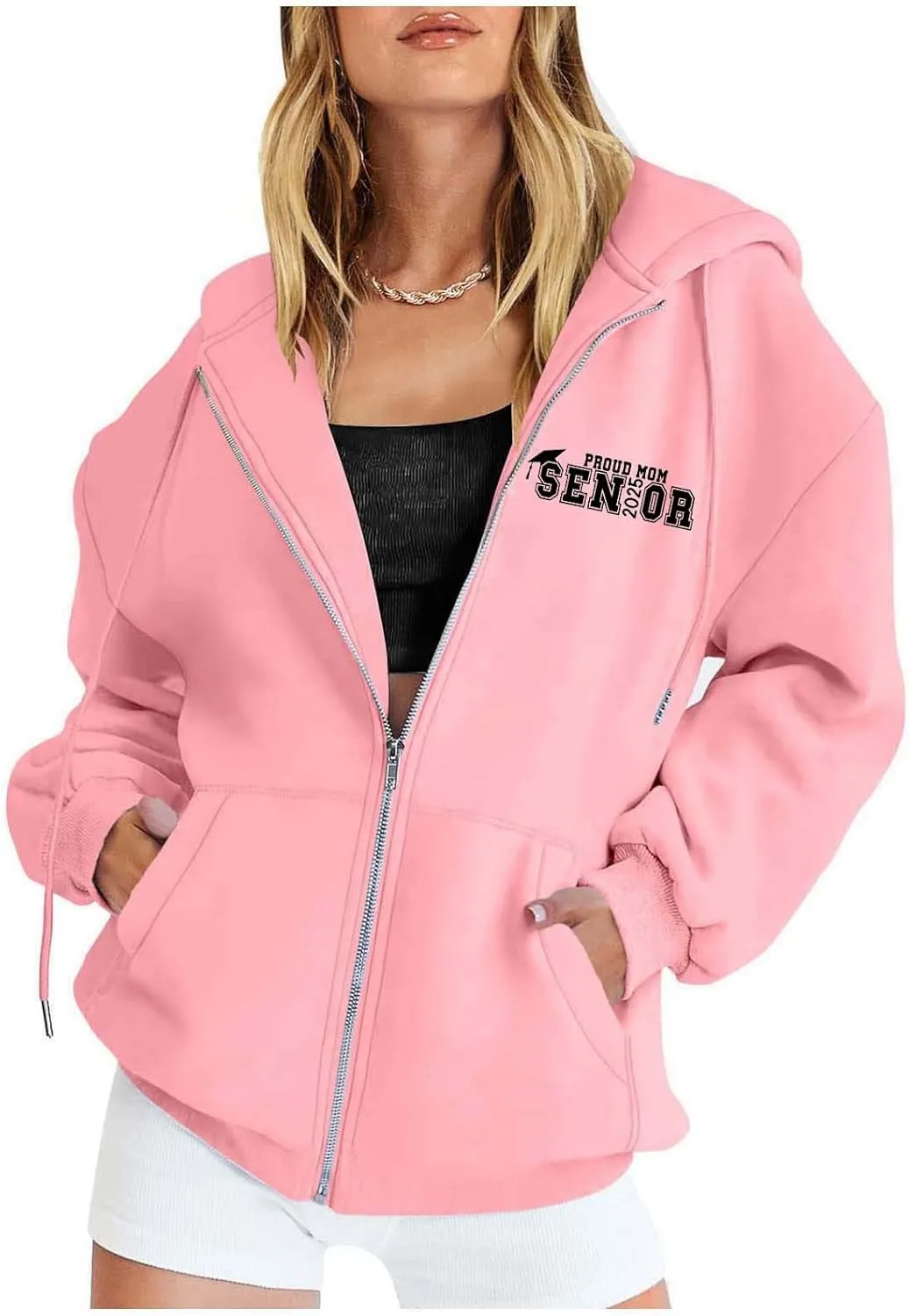 Senior Mom Class of 2025 Zip Up Hoodie Women Long Sleeve Oversized Sweatshirts Y2k Fall Clothes 2024 Fashion Outfits