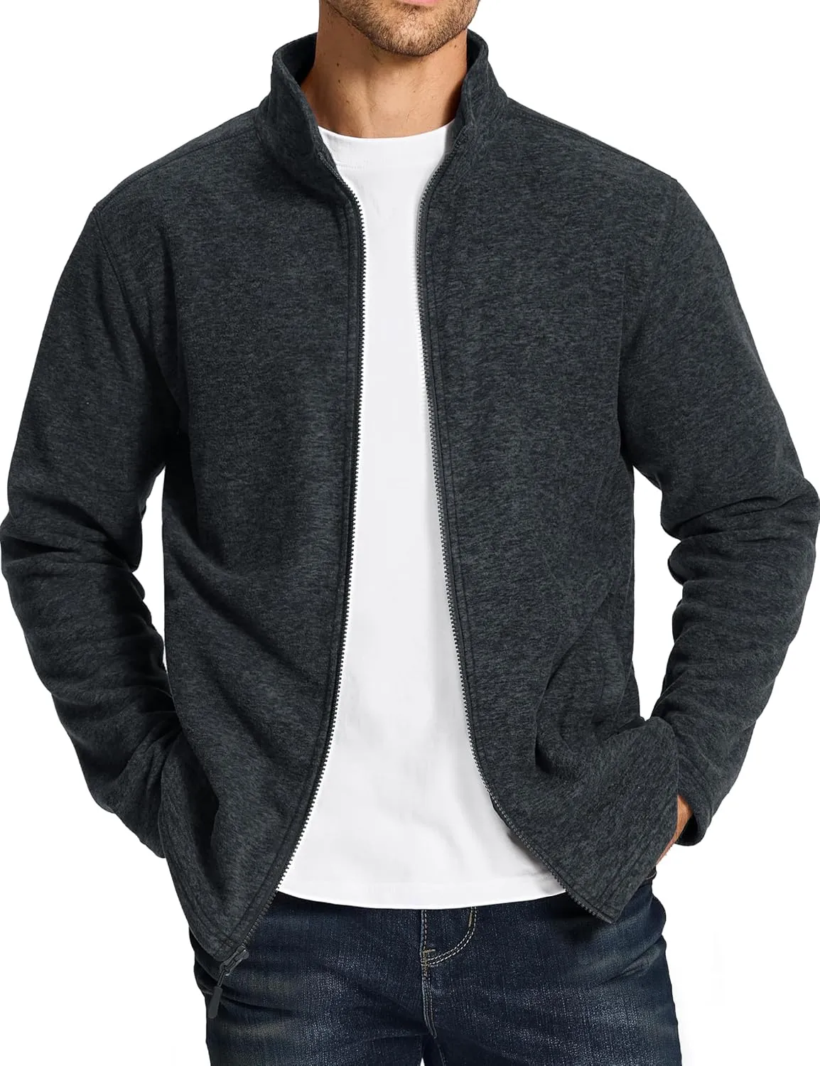 TACVASEN Men's Fleece Jackets Full Zip Lightweight Jacket Casual Soft Warm Coats with Pockets