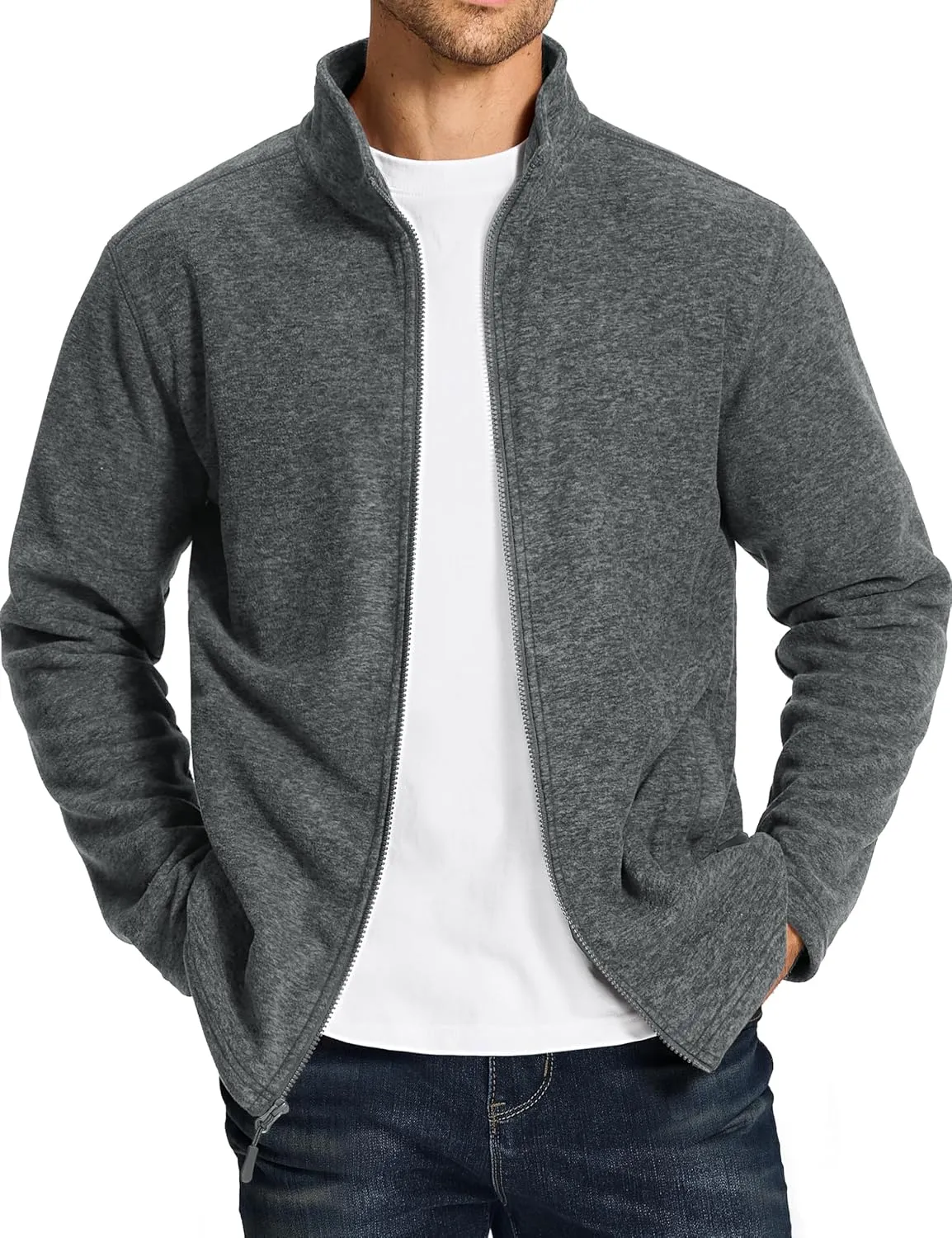 TACVASEN Men's Fleece Jackets Full Zip Lightweight Jacket Casual Soft Warm Coats with Pockets