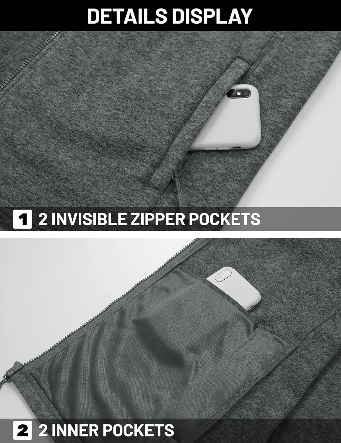TACVASEN Men's Fleece Jackets Full Zip Lightweight Jacket Casual Soft Warm Coats with Pockets