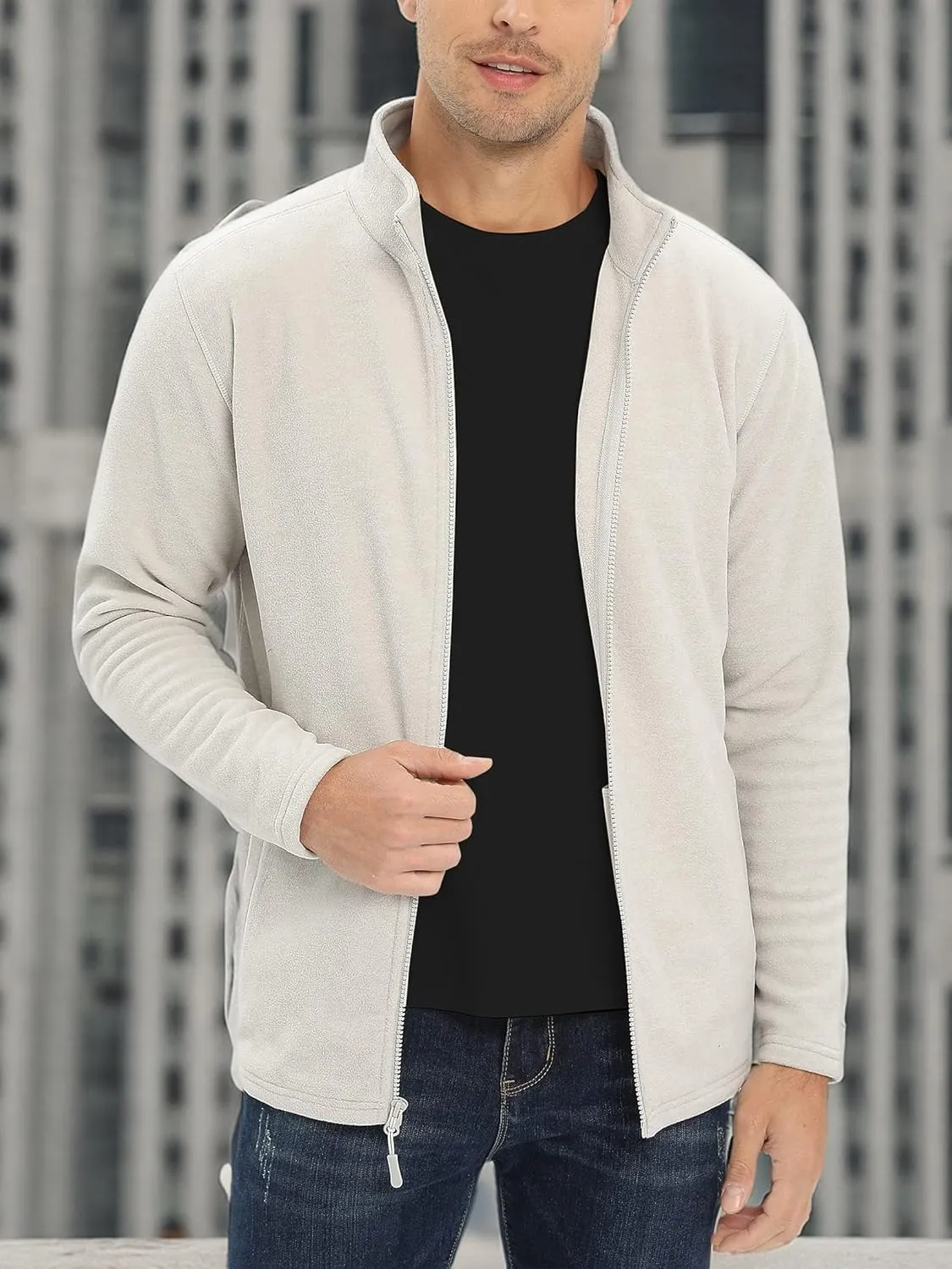 TACVASEN Men's Fleece Jackets Full Zip Lightweight Jacket Casual Soft Warm Coats with Pockets