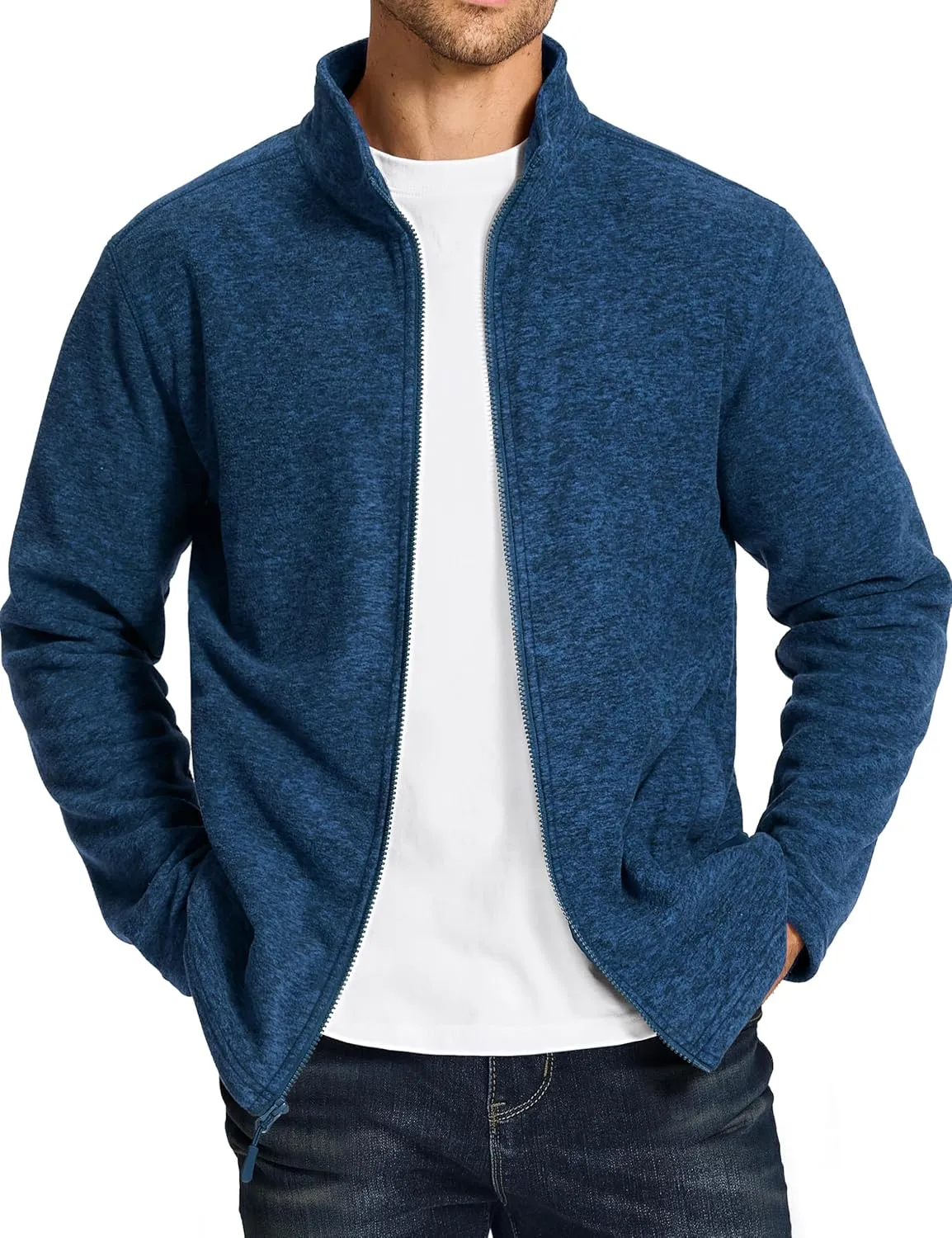 TACVASEN Men's Fleece Jackets Full Zip Lightweight Jacket Casual Soft Warm Coats with Pockets