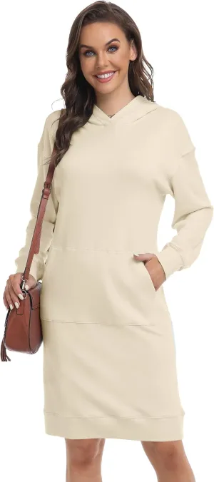 TAIPOVE Fleece Sweatshirt Hoodie Winter Dress w Pockets Oversized Long Sleeve Casual Fall Spring for Women Soft