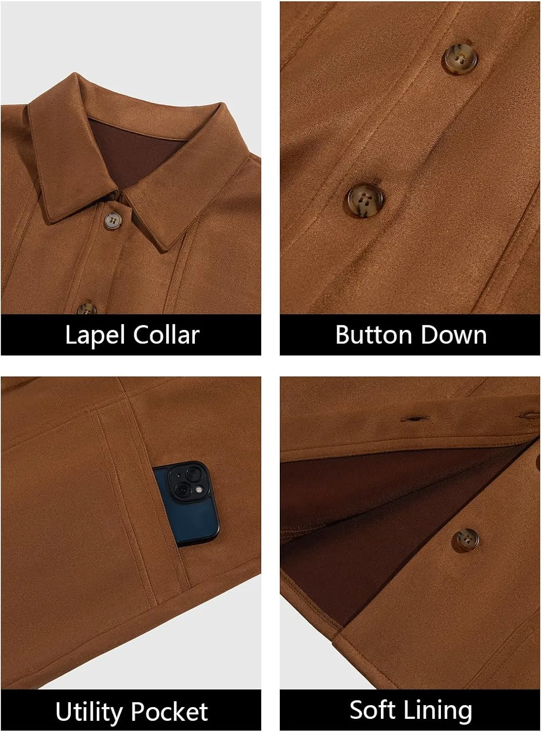 Tankaneo Womens Faux Suede Shirts Jackets Casual Button Down Long Sleeve Shackets Coat Trendy 2025 Spring Clothes