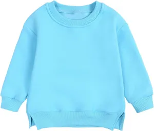 Toddler Boys Girls Fleece Lined Crewneck Sweatshirt Kids Sport Solid Basic Cotton Pullover Tops Long Sleeve Shirt