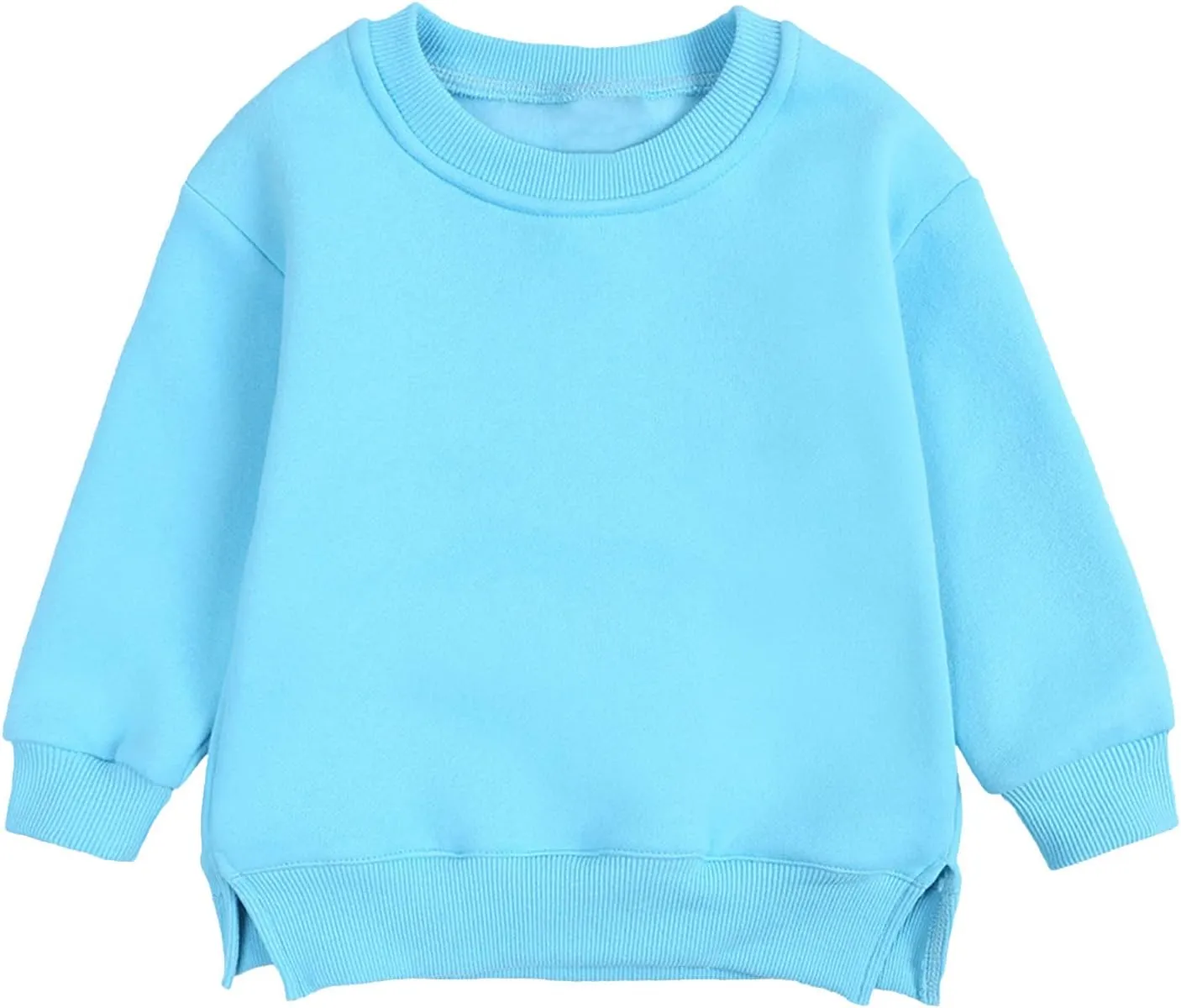 Toddler Boys Girls Fleece Lined Crewneck Sweatshirt Kids Sport Solid Basic Cotton Pullover Tops Long Sleeve Shirt