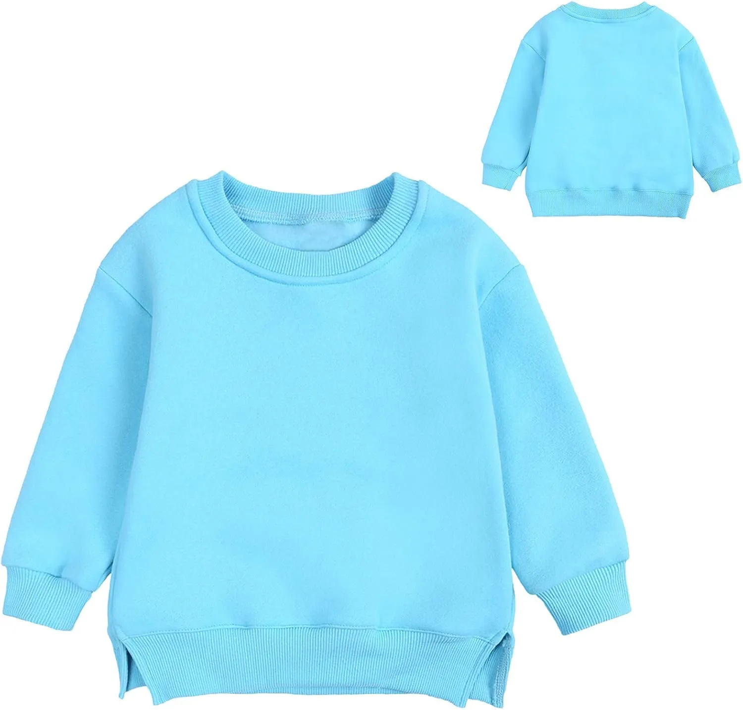 Toddler Boys Girls Fleece Lined Crewneck Sweatshirt Kids Sport Solid Basic Cotton Pullover Tops Long Sleeve Shirt