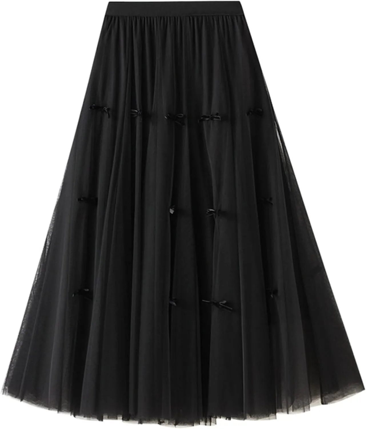 Tulle Skirts for Women, High Waist Double-Layered Mesh Pleated Midi Skirts