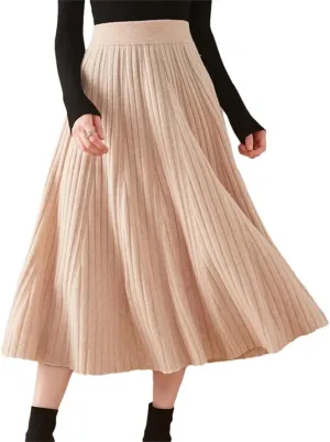 Women Cashmere Half Length Skirt Autumn and Winter Medium Ength High Waisted Pleated Large Swingskirt Knittedskirt